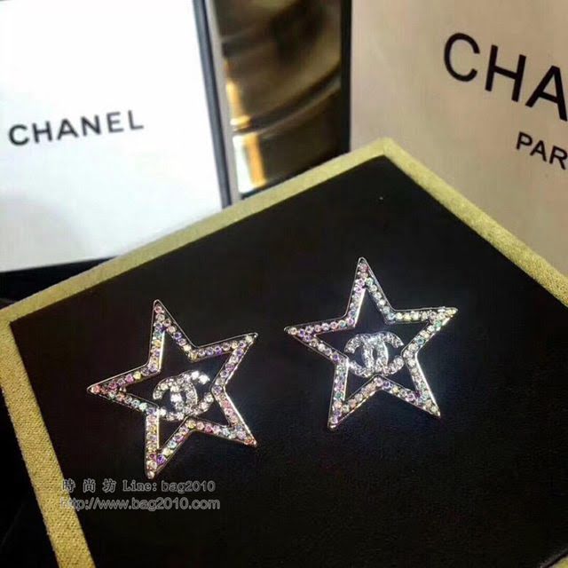 chanel耳環 香奈兒17最新款 七彩魔幻星星彩鑽 五角星耳釘 耳環  gzsc1041